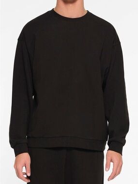 Skims Oversize Black Cotton Crewneck Sweatshirt - Classic Pullover